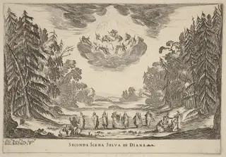 Seconda Scena Selva di Diana, by Stefano Della Bella, ink, 1637