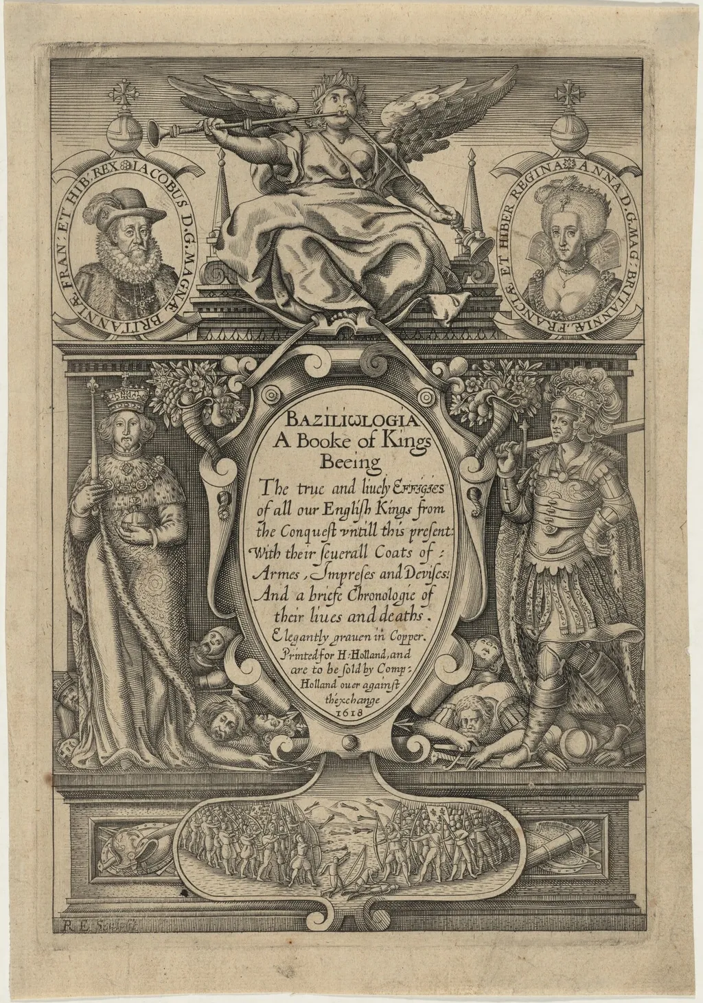 Title page, Baziliologia, by Renold Elstrack, ink, 1618