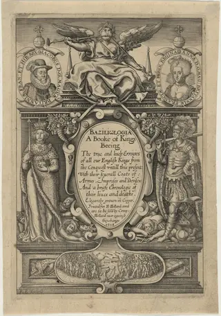 Title page, Baziliologia, by Renold Elstrack, ink, 1618