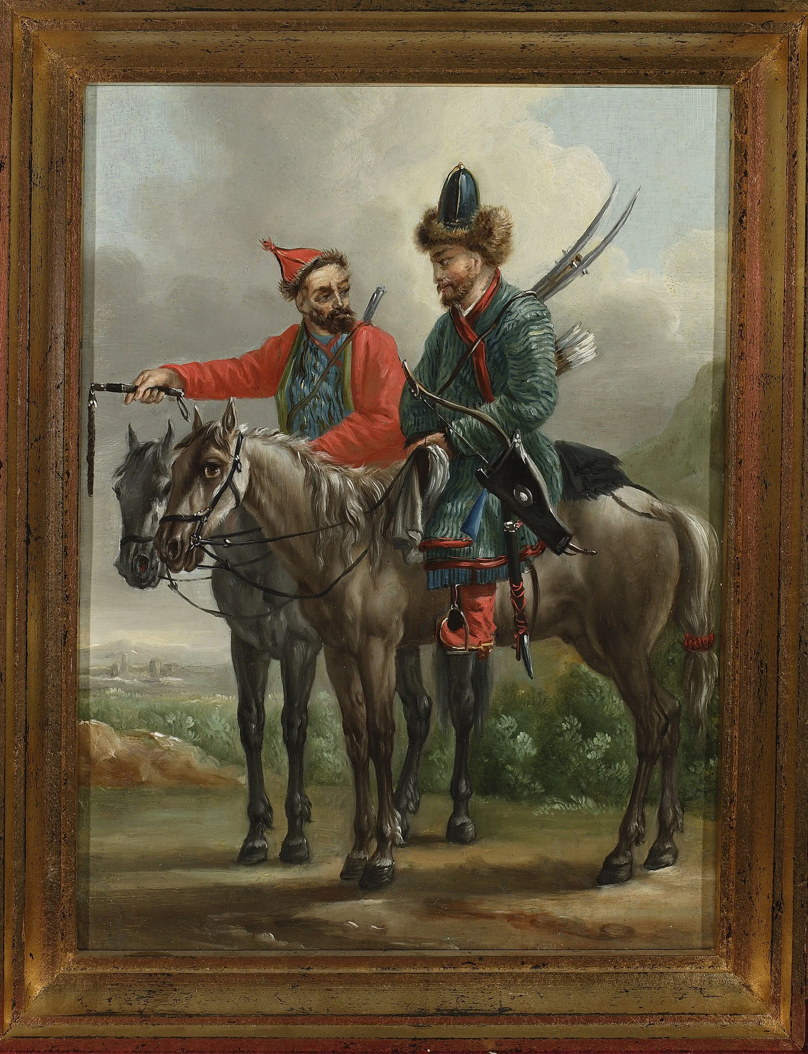 Two Kalmyk horsemen, detail