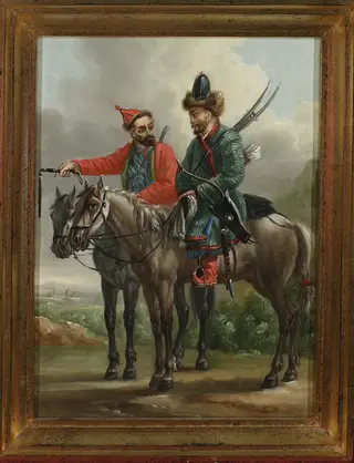 Two Kalmyk horsemen, by Aleksander Orłowski, unspecified, 1820