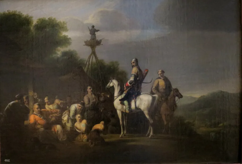Frontier Guards (Circassian Prince on Horseback Selling Two Boys), by William Allan, oil, 1814
