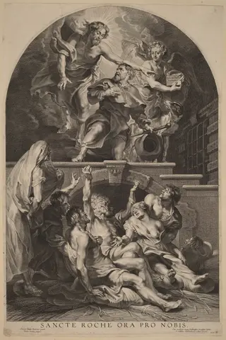 Jesus Christ Appearing to Saint Roch, by Paulus Pontius, ink, 1626