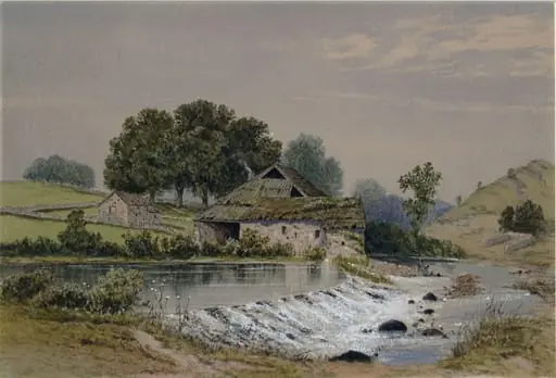 Old Mill on the Eden, by Elton, watercolor, 1872