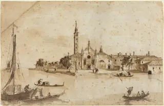 The Island of Madonna della Grazia, by Francesco Guardi, ink, 1752