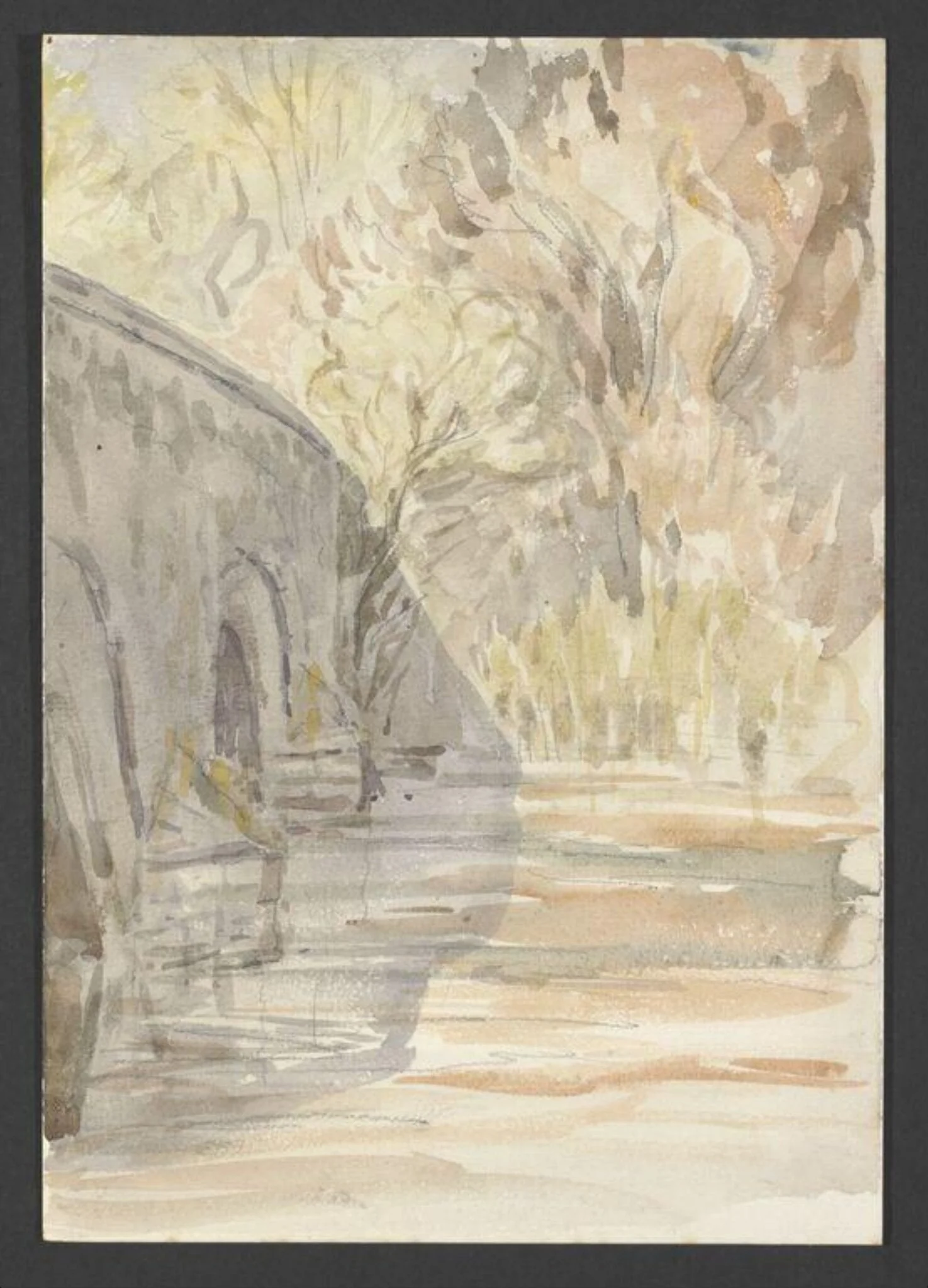 A bridge seen from a riverbank, detail