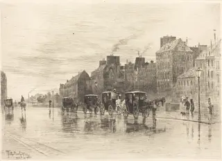 Une Matinée d'Hiver au Quai de l'Hôtel-Dieu (Winter Morning on the Quai de l'Hôtel-Dieu), by Félix-Hilaire Buhot, ink, 1876