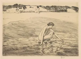 Hight Tide, Montauk, by Childe Hassam, ink, 1922