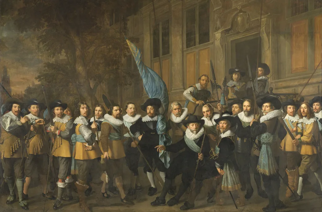 Officers and other civic guardsmen of the IVth District of Amsterdam, under the command of Captain Jan Claesz van Vlooswijck and Lieutenant Gerrit Hudde, by Nicolaes Eliaszoon Pickenoy, oil, 1642