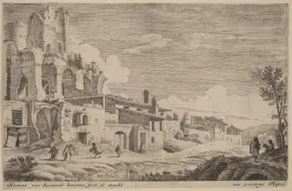Landscape with an Artist Sketching, by Herman van Swanevelt, ink, 1628