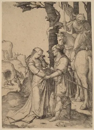 Saint George Liberating the Princess, by Lucas van Leyden, ink, 1508