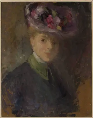 Portrait of a woman in a hat with flowers, by Olga Boznańska, oil, 1900
