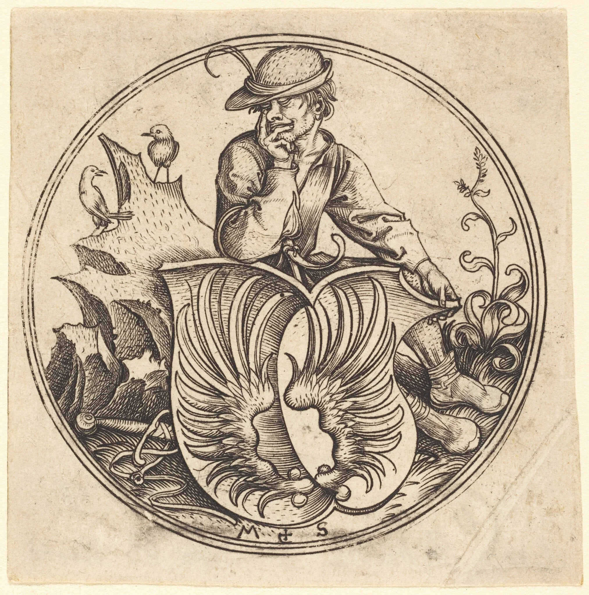 Shield with Wings, Held by Peasant, detail