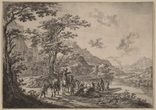 View of the Tiber in the Campagna, by Jan Both, ink
