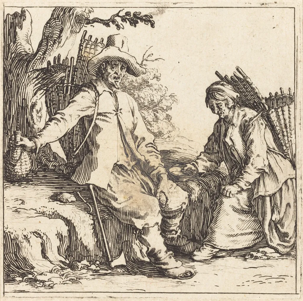 Peasant Couple at Rest, by Jacques Callot, ink, 1621