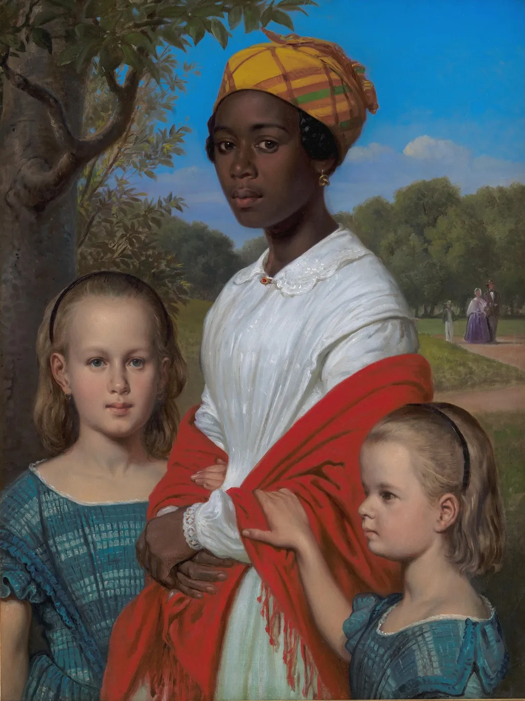 Portrait of Otto Marstrand's two daughters and their nanny, by Wilhelm Marstrand, oil, 1857