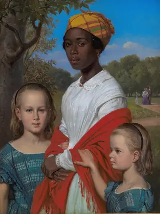 Portrait of Otto Marstrand's two daughters and their nanny, by Wilhelm Marstrand, oil, 1857