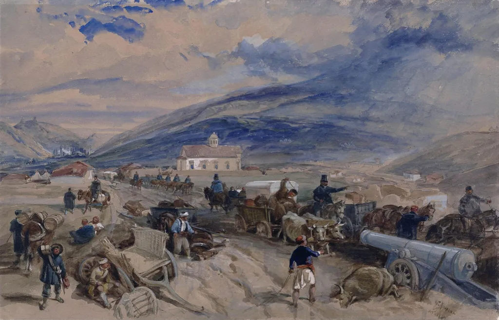 Commissariat Difficulties: scene during the Crimean War, 1854-1856, by William R.I. F.R.G.S. Simpson, watercolor, 1854