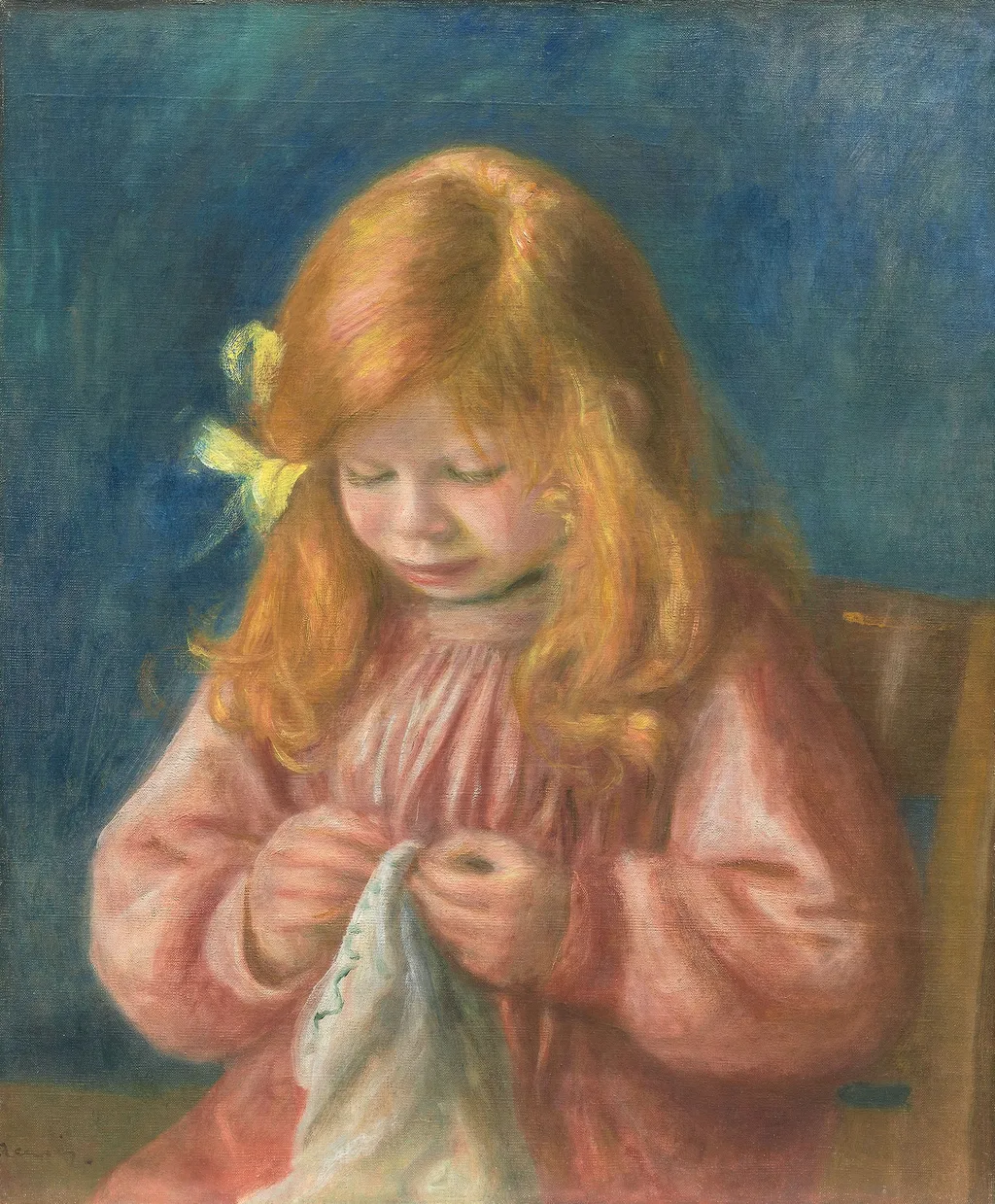 Jean Renoir Sewing, by Pierre-Auguste Renoir, oil, 1900