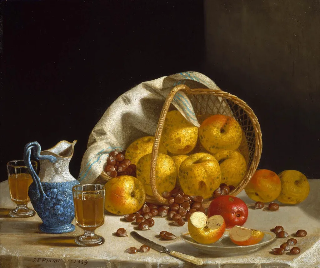 Still Life with Apples and Chestnuts, by John F. Francis, oil, 1859