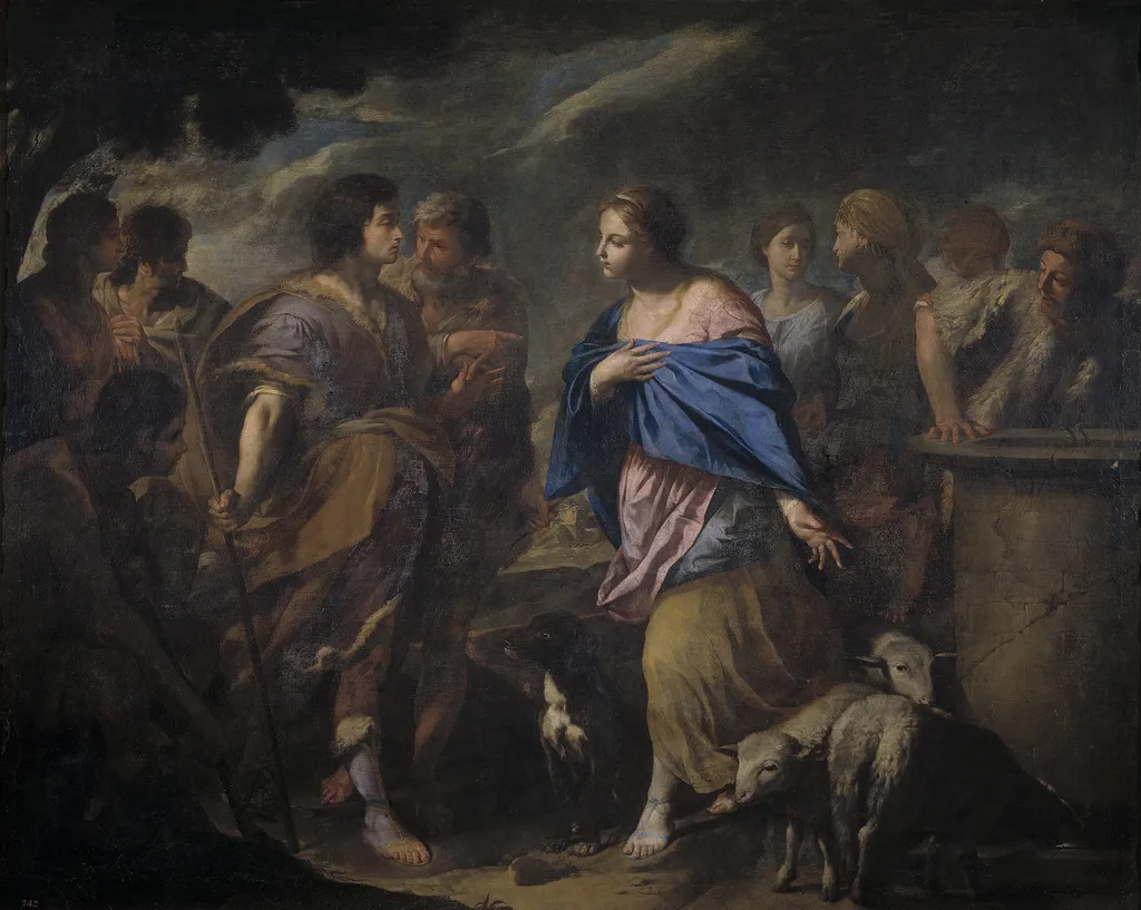 Meeting of Isaac and Rebeca, by Andrea Vaccaro, oil, 1601