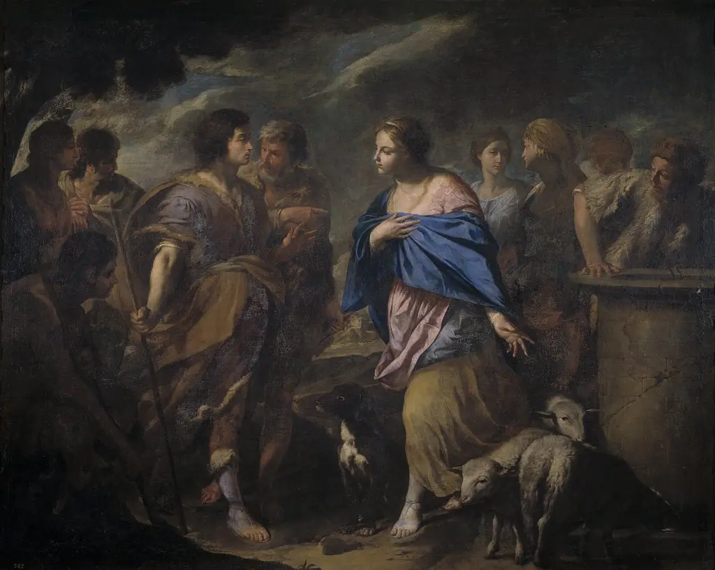 Meeting of Isaac and Rebeca, by Andrea Vaccaro, oil, 1601