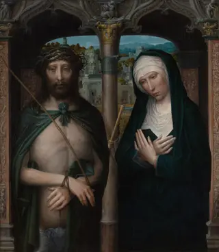 Christ Crowned with Thorns (Ecce Homo), and the Mourning Virgin, by Adriaen Isenbrandt, oil, 1530