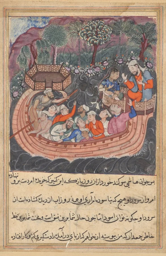 The young man of Baghdad reveals his true identity to the Hashimi, from a Tuti-nama (Tales of a Parrot: Forty-eighth Night, detail