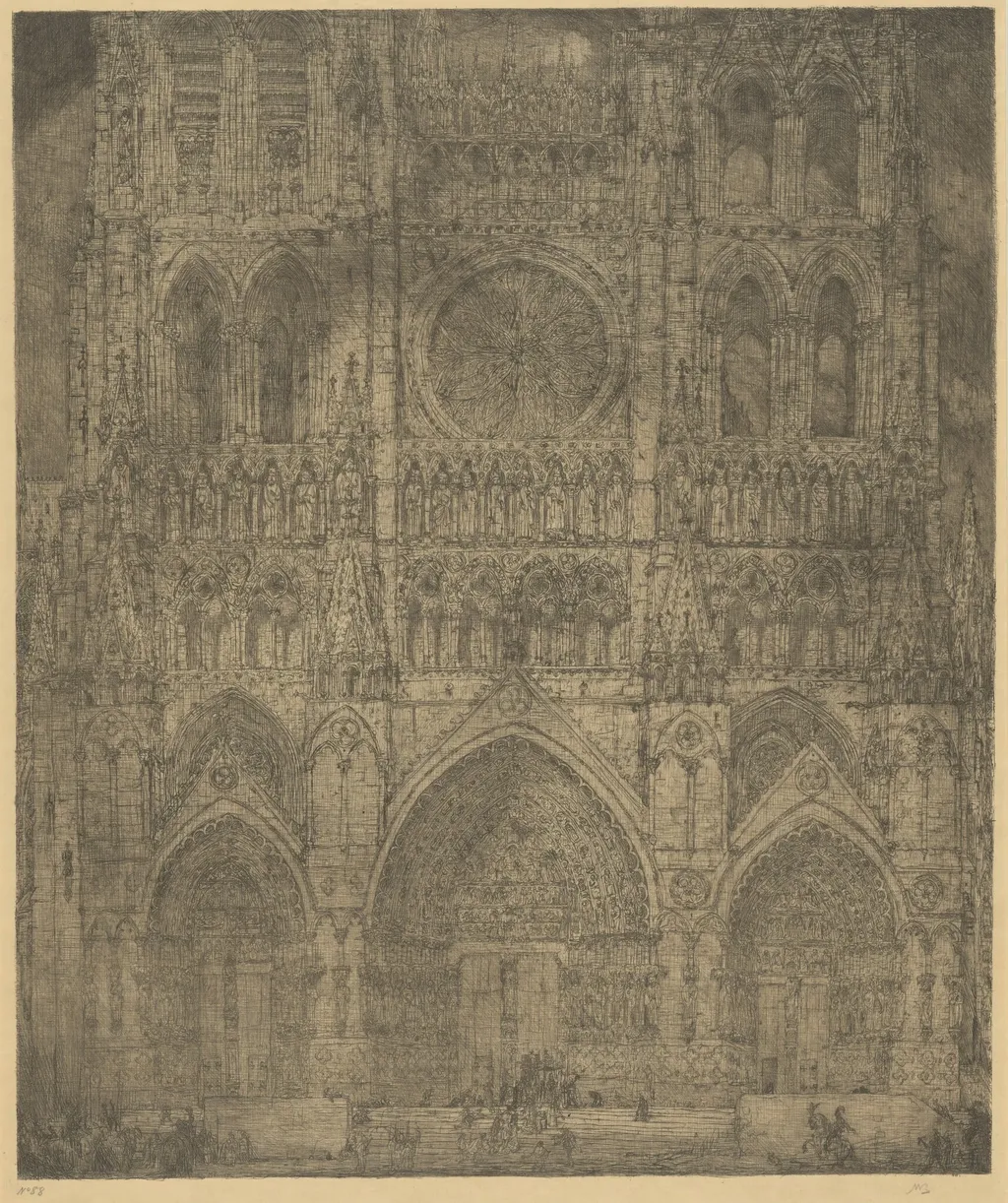 Amiens Cathedral, by Marius Alexander Jacques Bauer, ink, 1890