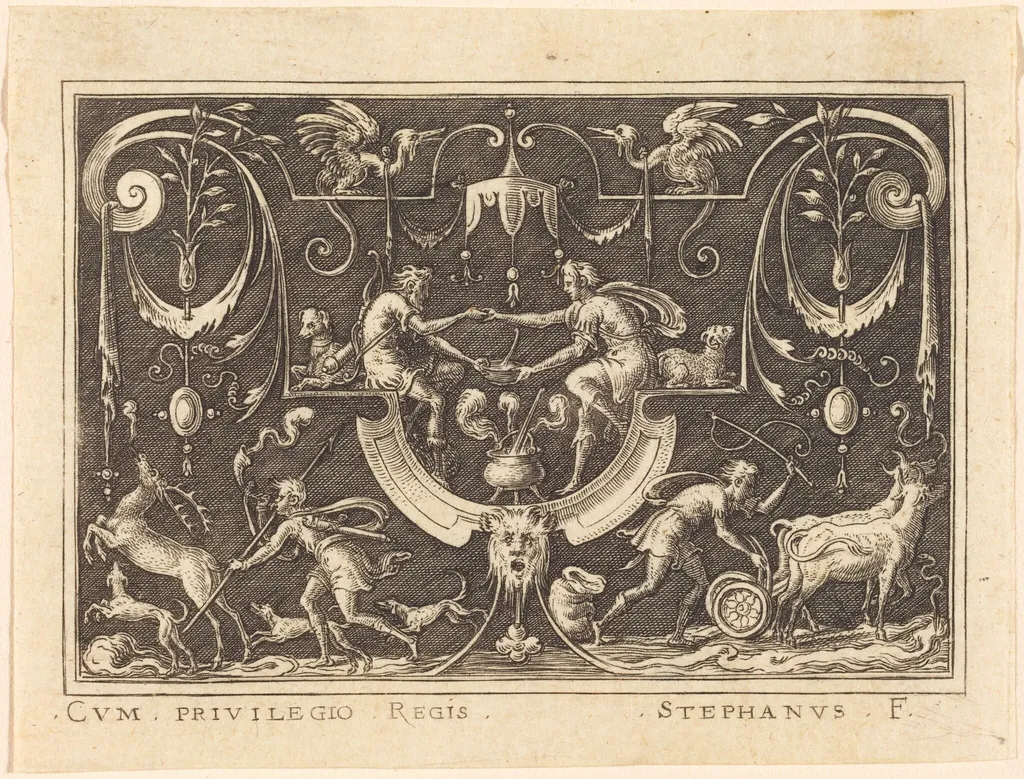 Essau Selling his Birthright, by Etienne Delaune, ink, 1551