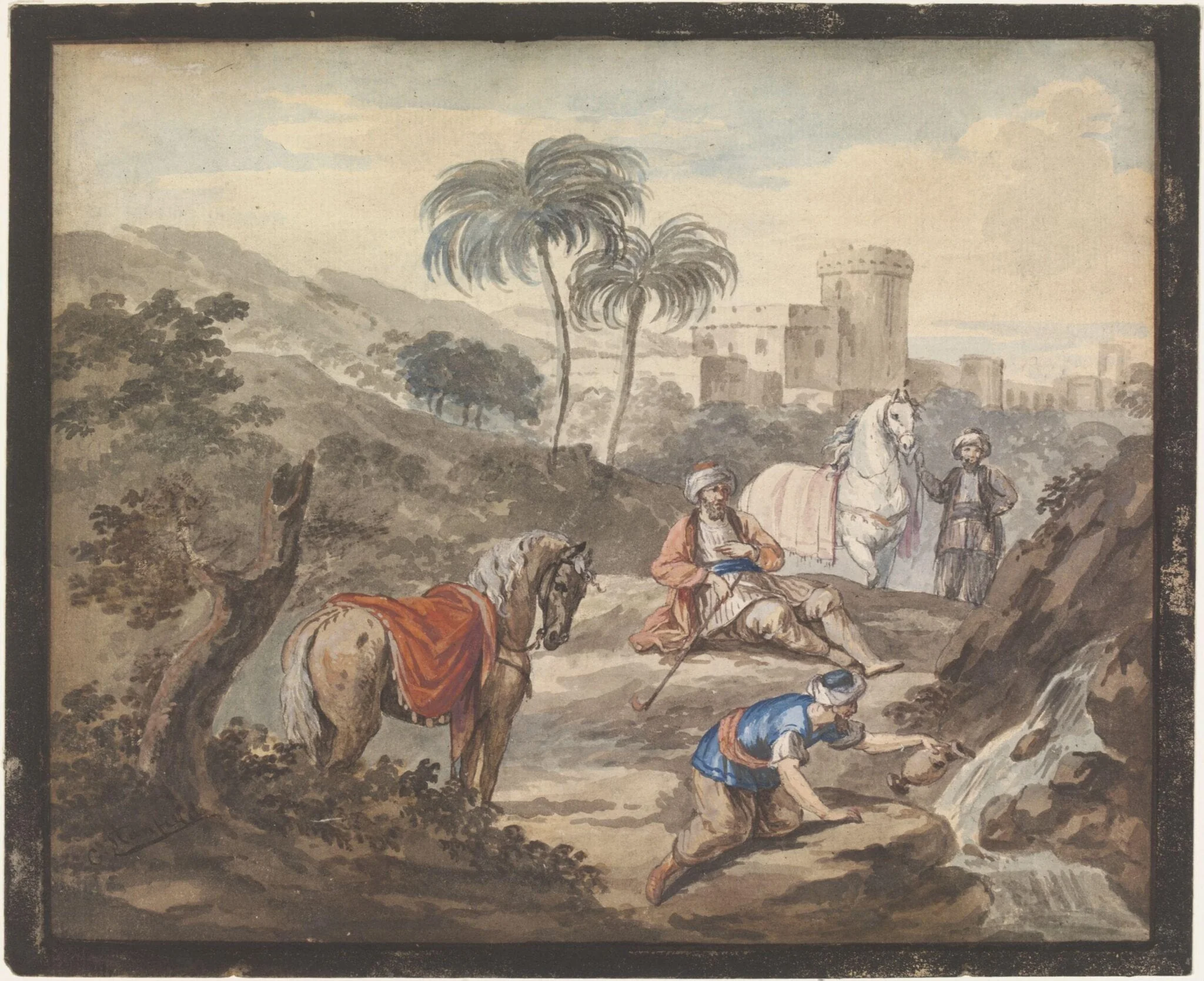 A Caravan halting and refreshing itself, detail