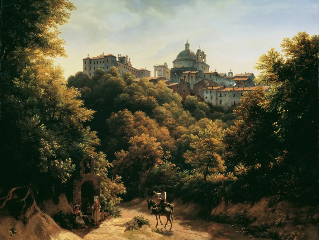 View of Ariccia, by Johann Heinrich Schilbach, oil, 1842