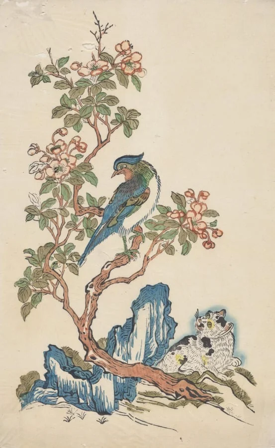 Picture of a Cat, a Bird, and a Crabapple, detail