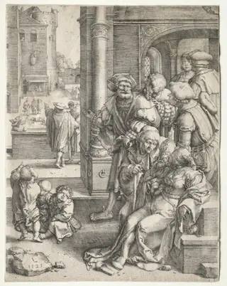 The Poet Virgil Suspended in a Basket, by Lucas van Leyden, 1525