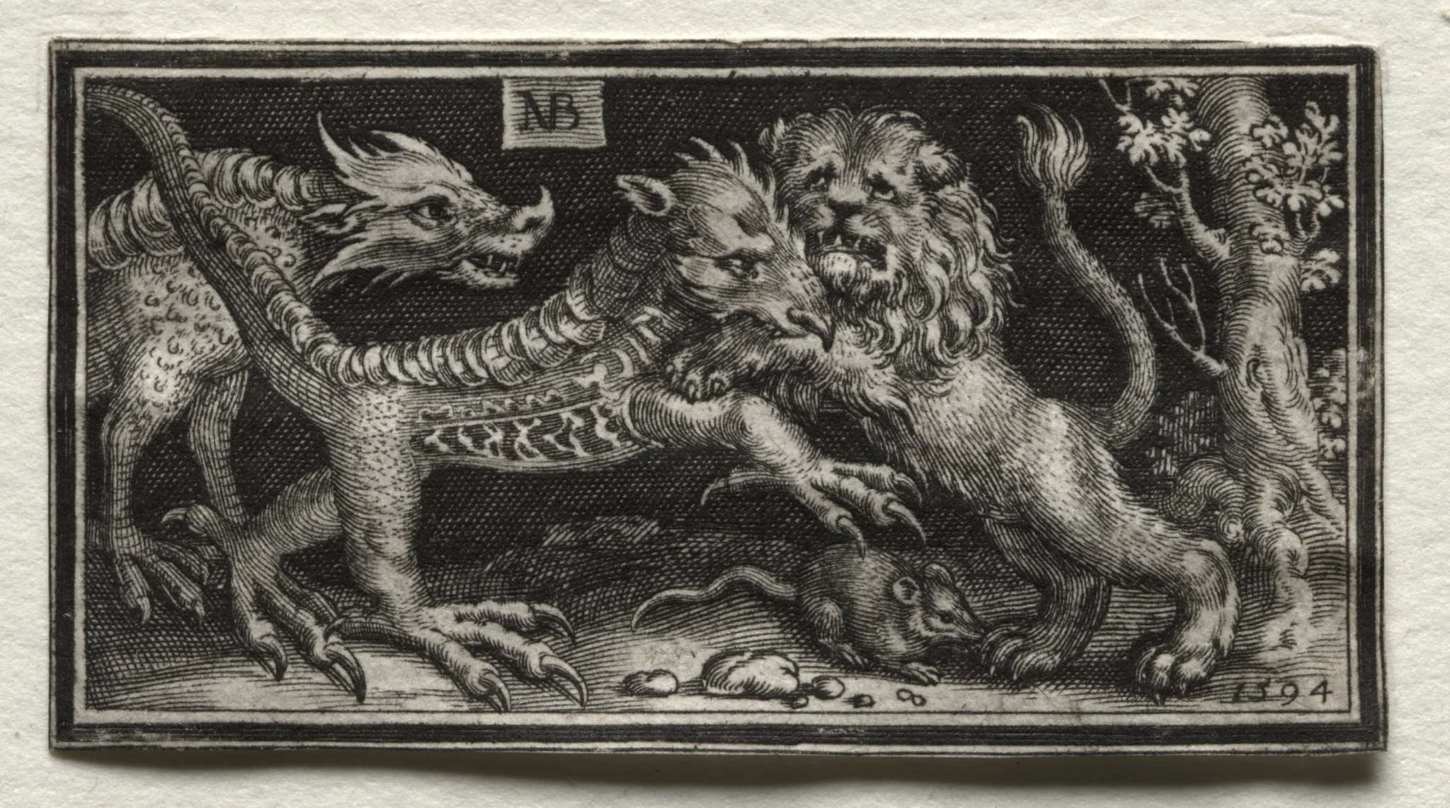 Lion Fighting two Beasts, detail