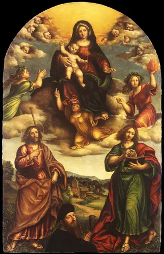 The Virgin with Blessing Child and Saints, by Niccolò Giolfino, unspecified, 1525