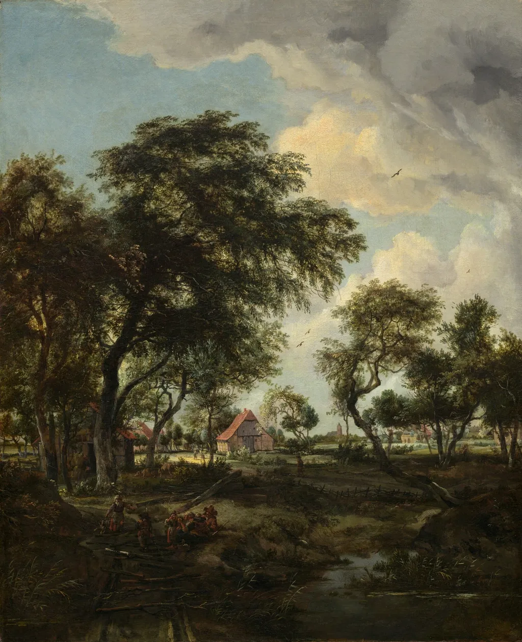 A Farm in the Sunlight, by Meindert Hobbema, oil, 1668