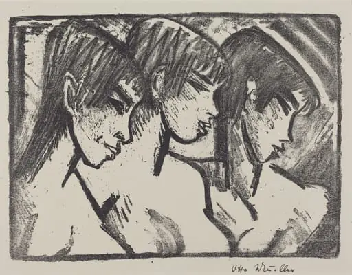 Three Girls in Profile (Drei Madchen im Profile), by Otto Mueller, ink, 1921