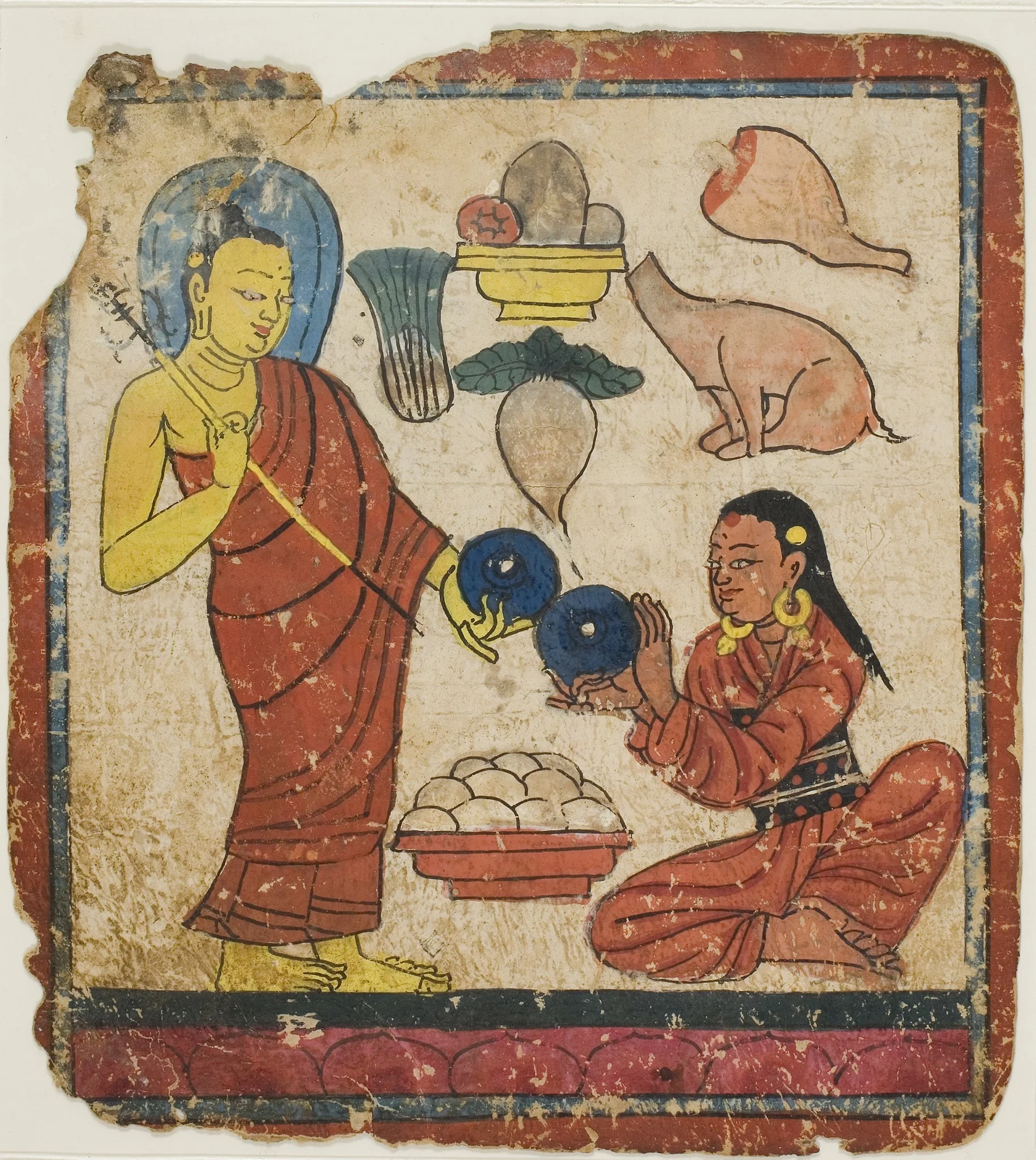 Lady Offering Food to a Monk, From a Set of Initiation Cards (Tsakali), detail