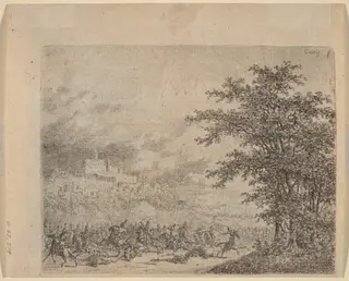 The Affair near Konigstein (L'Affaire pres d e Koenigstein) [verso], by Gerhardus Emaus de Micault, ink, 1826