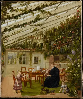 The Family of Mr. Westfal in the Conservatory, by Eduard Gaertner, oil, 1836