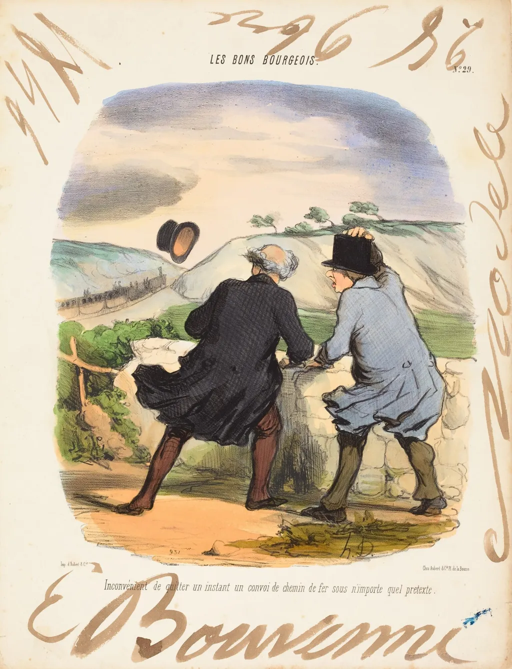 Inconvenient de quitter, by Edouard Bouvenne, ink, 1846
