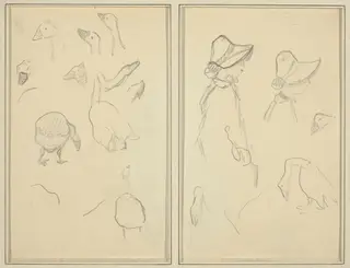 Geese; Girls in Bonnets, Geese [recto], by Paul Gauguin, graphite, 1886