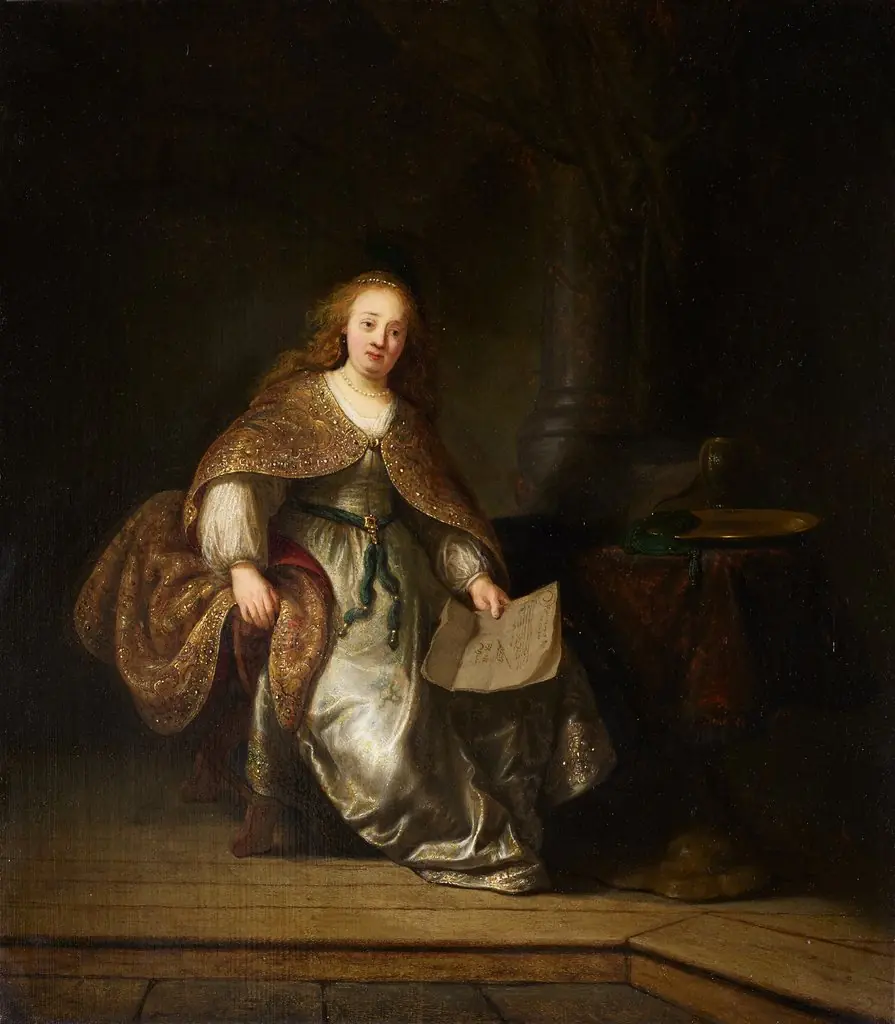 Esther, by Rembrandt, paint, 1632