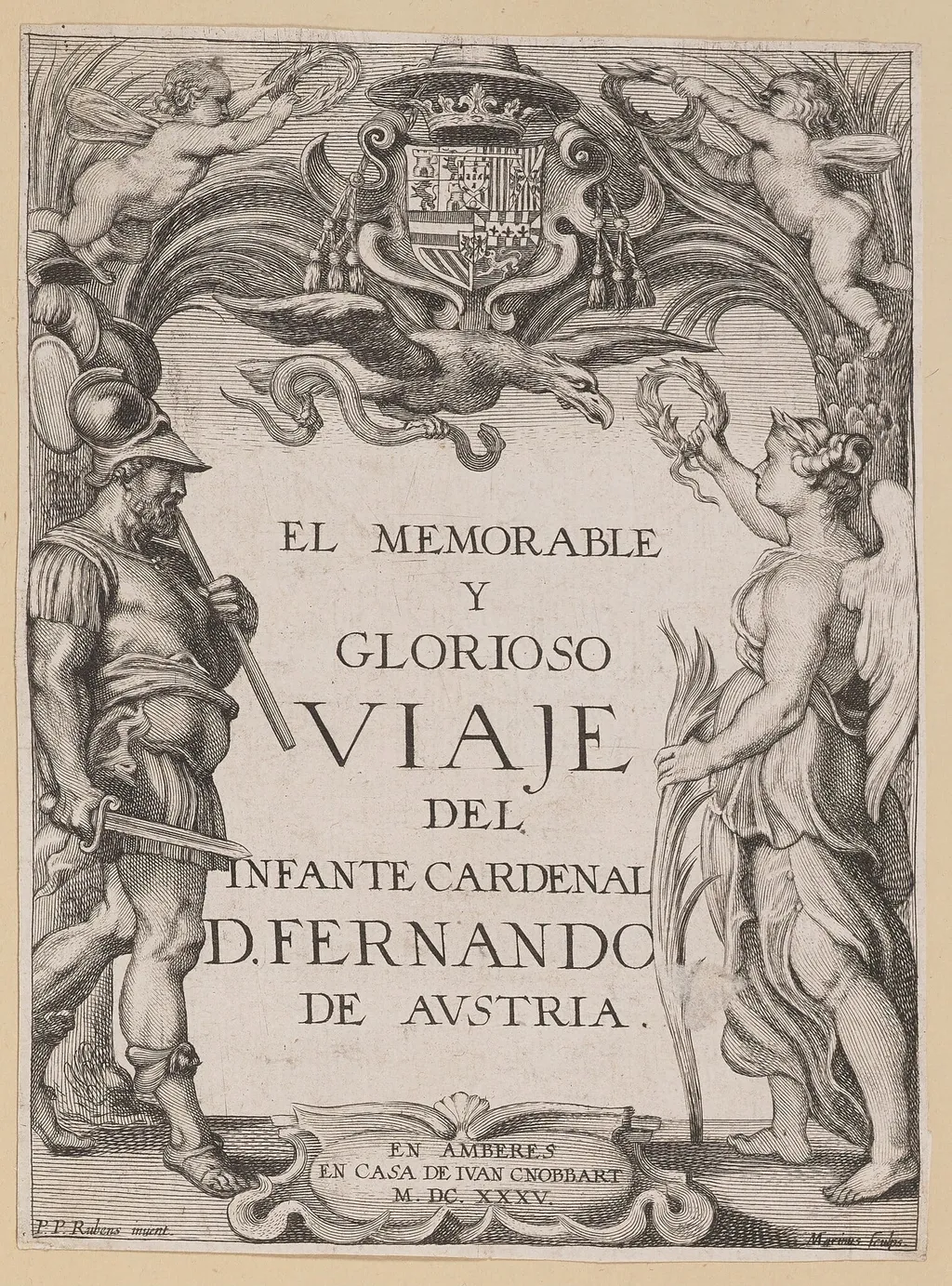 Title Page for D. De Aedo y Gallert, El...Viaje del Infante Cardenal..., by Ignatius Cornelis Marinus, ink, 1635
