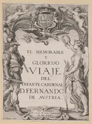 Title Page for D. De Aedo y Gallert, El...Viaje del Infante Cardenal..., by Ignatius Cornelis Marinus, ink, 1635
