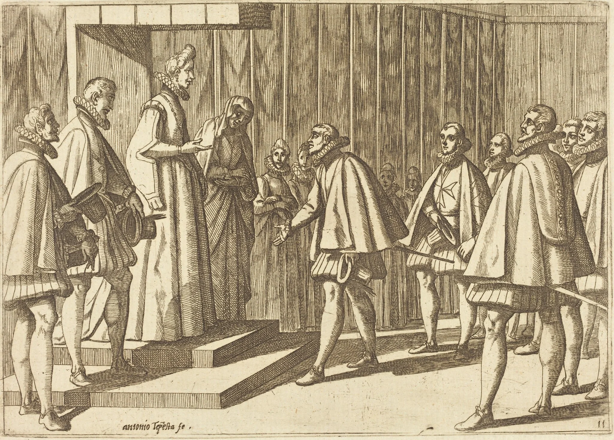 Italian Prince before Margaret of Austria, detail