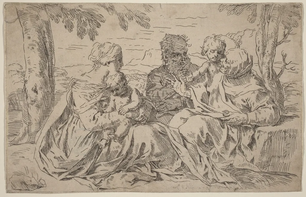 The Holy Family, by Simone Cantarini, ink, 1639