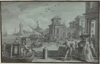 Venetian Fantasy with the Dogana, by Johann Wolfgang Baumgartner, graphite, 1754