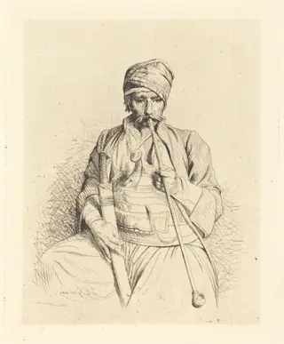 Seated Arab with Pipe, by Jean-Léon Gérôme, ink, 1864